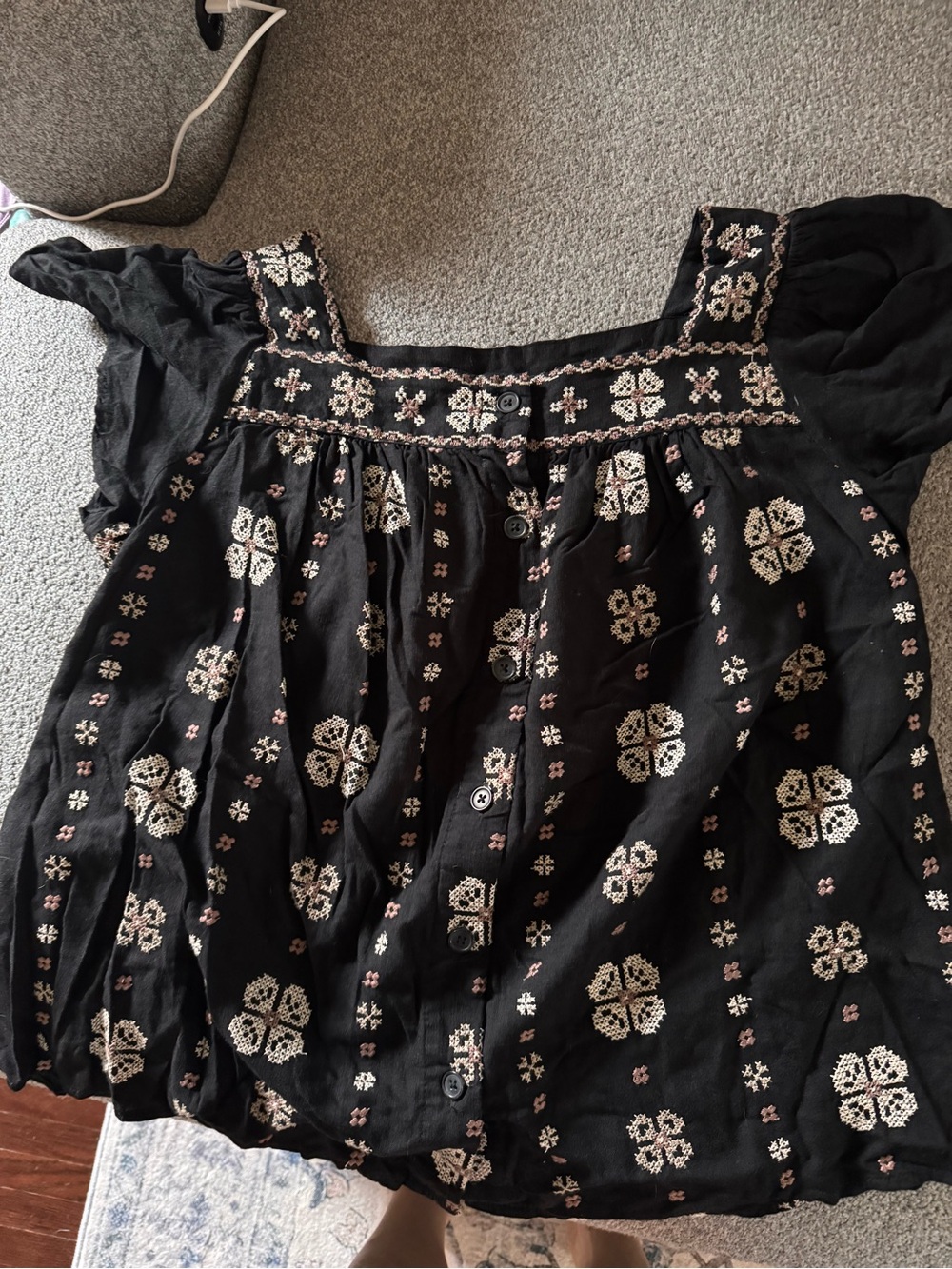torrid Black Embroidered Square Neck Blouse